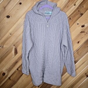Aran Crafts Light Gray Cable Knit Cardigan